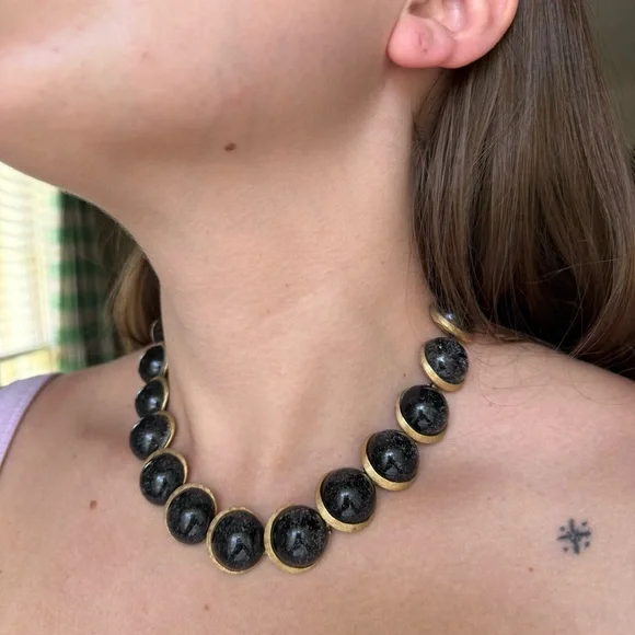 Vintage 1950s Charel Black Crescent Moon Thermoset Necklace - Picture 8 of 10